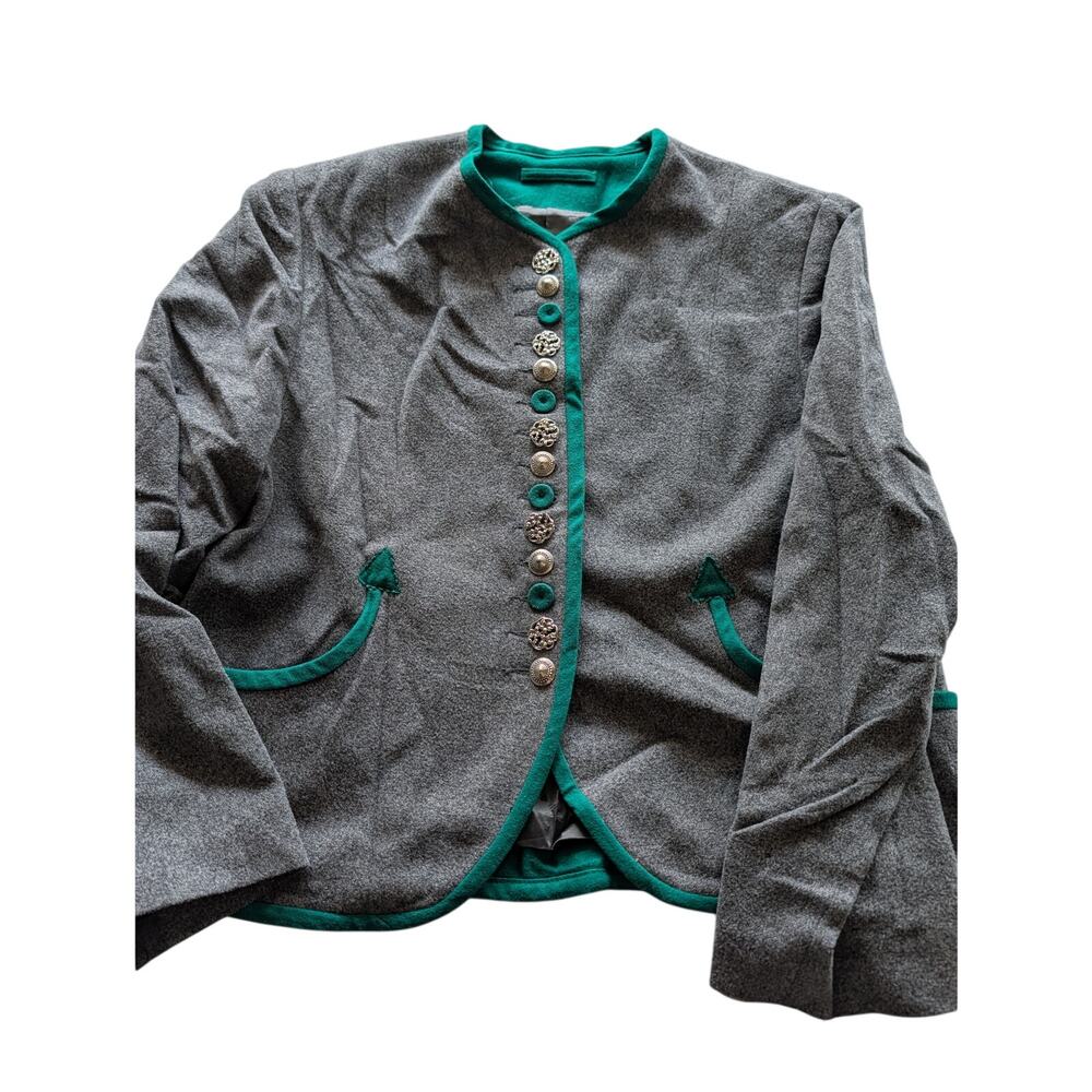 Vintage Bassel Gray Green Tyrolean Oktoberfest Statement Button Jacket